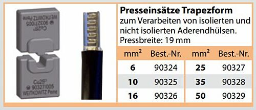 90324 Presseinsätze Trapezform 6 mm² für isolierte und nicht isolierte Aderendhülsen Weitkowitz